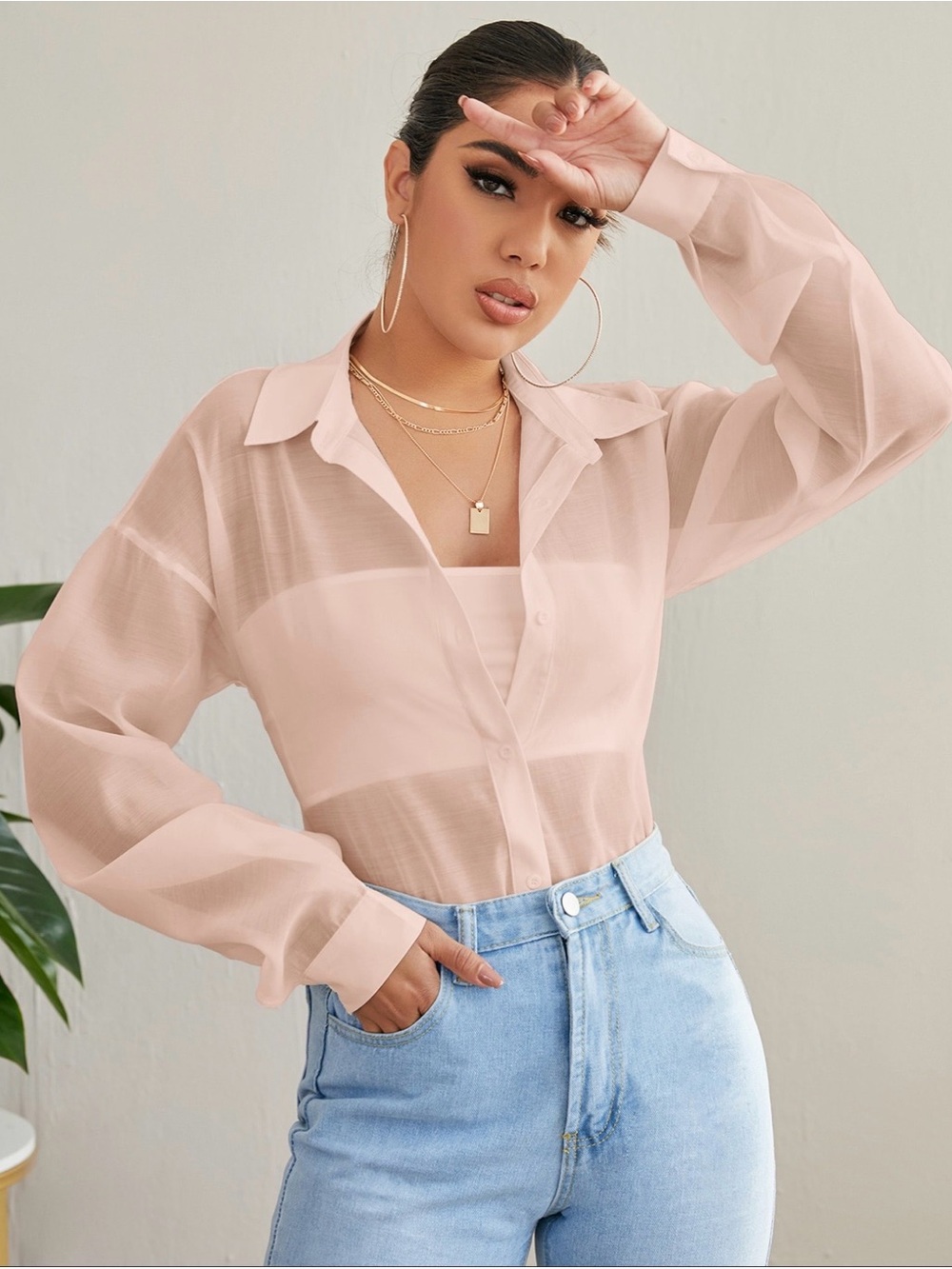 NEW BUTTON UP SHEER SHIRT